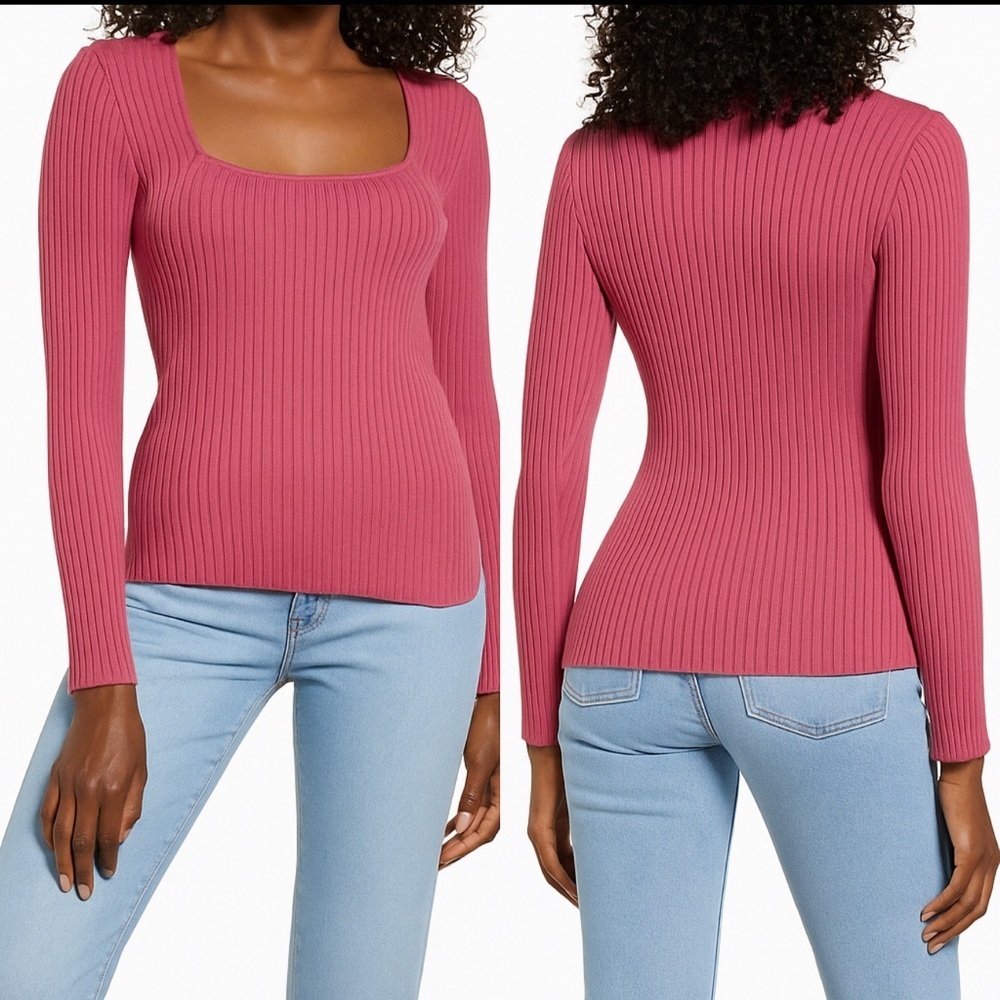 OPEN EDIT rib scoop neck pink preppy sweater / size M